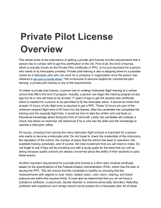 Private Pilot License Overview