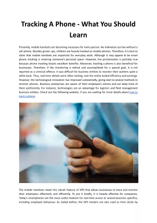 Tracking A Phone - What You Should Learn