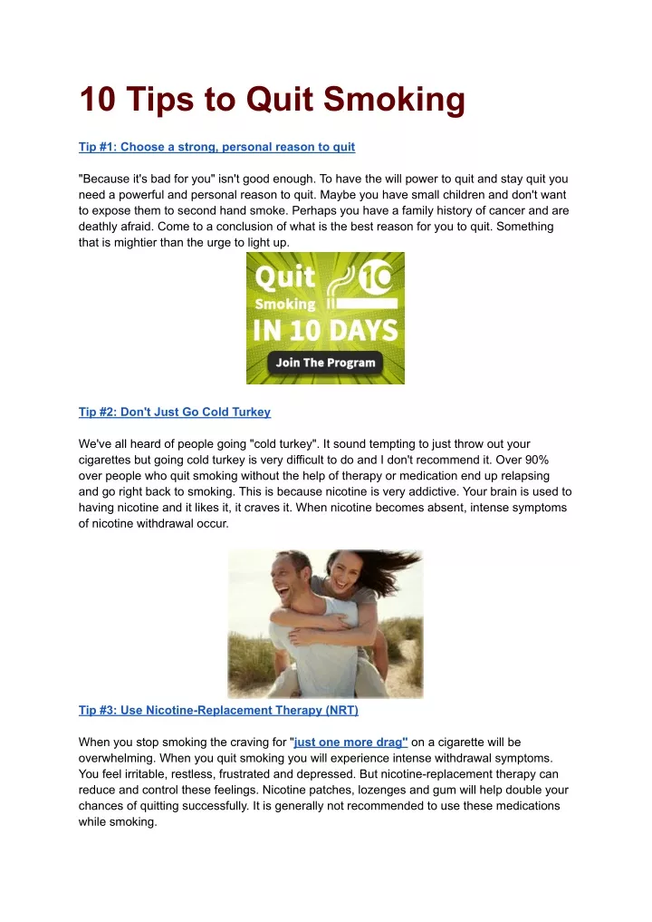 10 tips to quit smoking