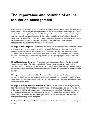 The importance and benefits of online reputation management