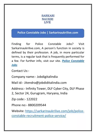 Police Constable Jobs | Sarkarinaukrilive.com
