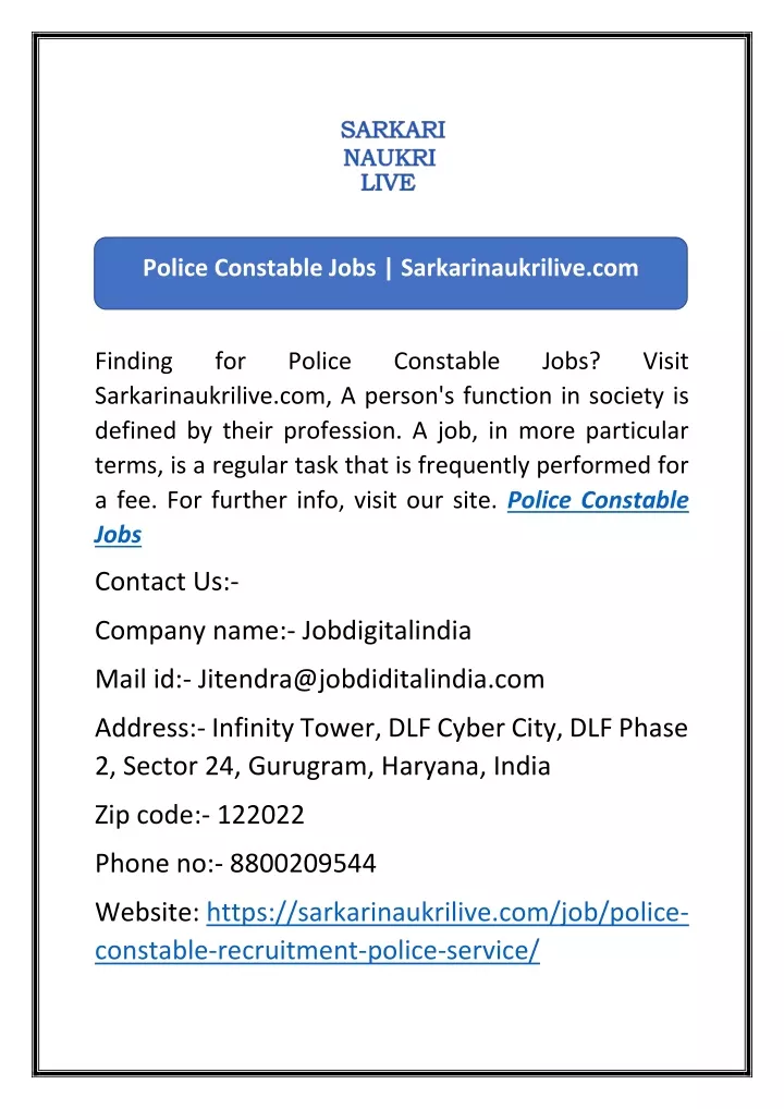 police constable jobs sarkarinaukrilive com