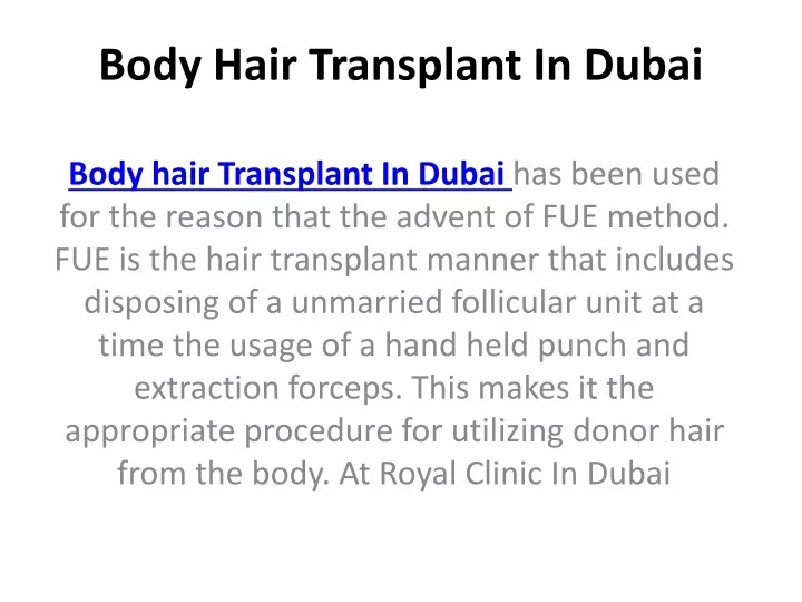 body hair transplant in dubai