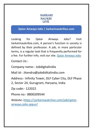 Qatar Airways Jobs | Sarkarinaukrilive.com