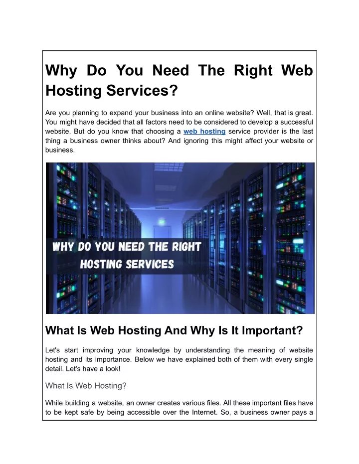 why do you need the right web hosting services