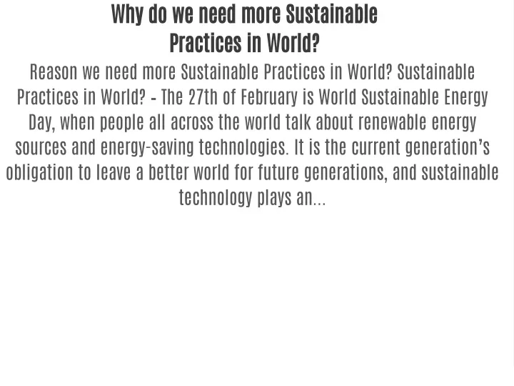 why do we need more sustainable practices