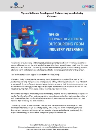 Tips on Software Development Outsourcing from Industry Veterans!