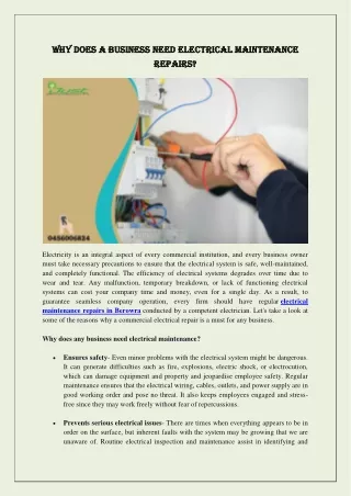 Why Does A Business Need Electrical Maintenance Repairs
