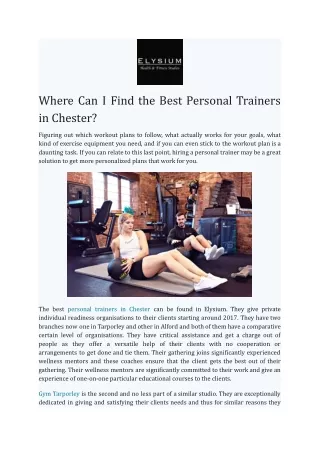 Where Can I Find the Best Personal Trainers in Chester?