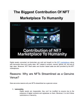 The Biggest Contribution Of NFT Marketplace To Humanity