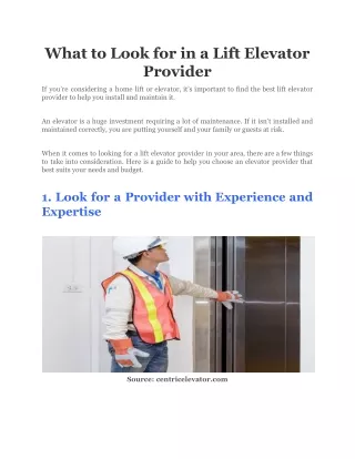 what to look for in a lift elevator provider