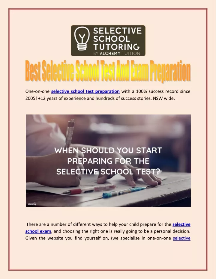 one on one selective school test preparation with