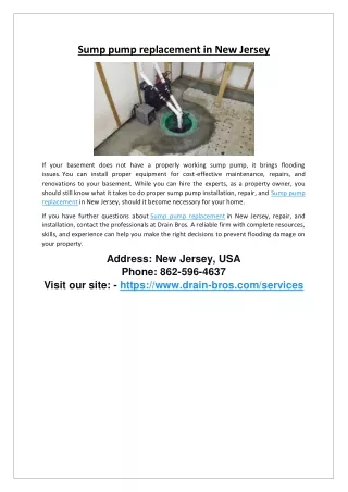 sump pump replacement in new jersey