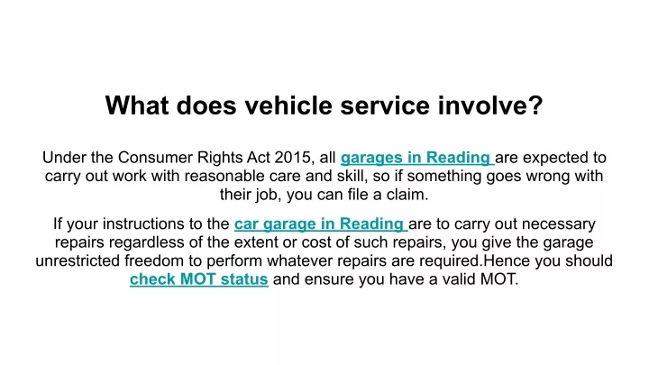what does vehicle service involve