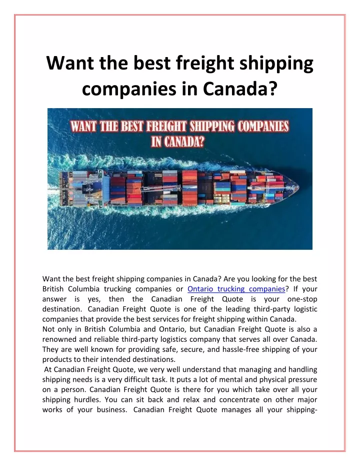 want the best freight shipping companies in canada