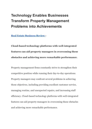 Technology Enables Businesses Transform Property Management Problems into Achievements