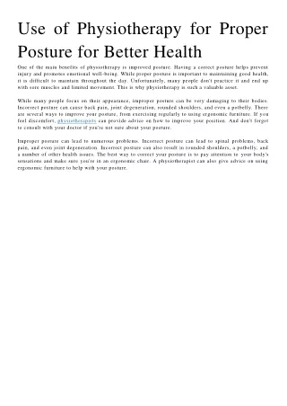 use of physiotherapy for proper posture