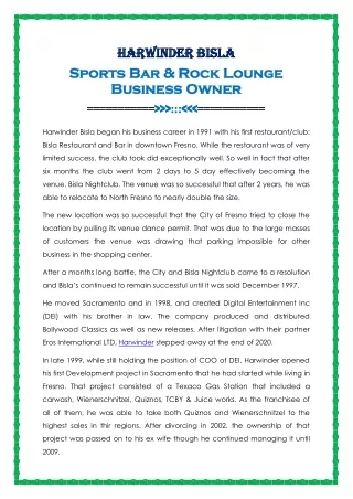 Harwinder Bisla ASR Restaurant And Lounge Owner