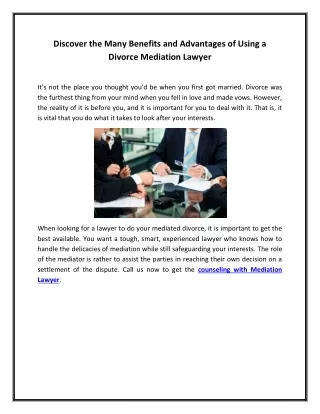 Discover The Many Benefits And Advantages of Using a Divorce Mediation Lawyer