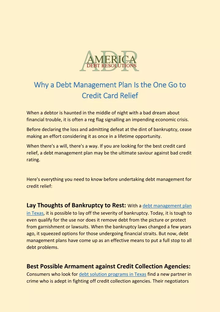 why why a a debt manageme debt management plan