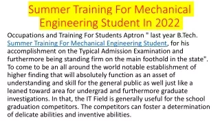 summer training for mechanical engineering