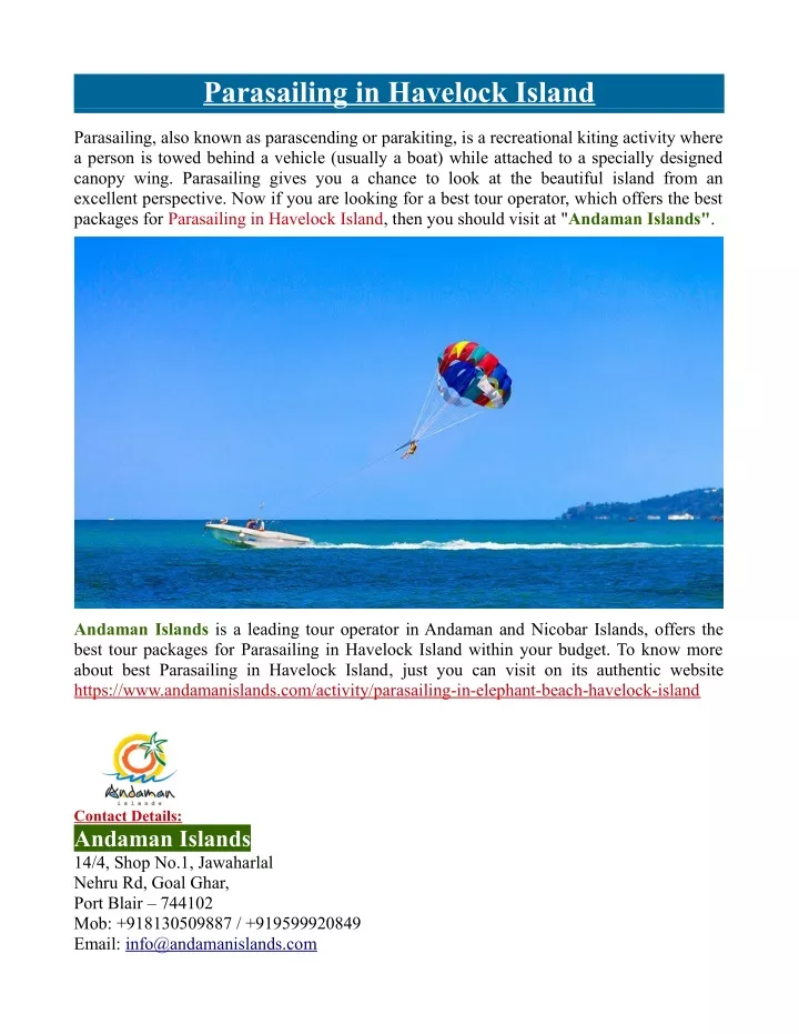 parasailing in havelock island