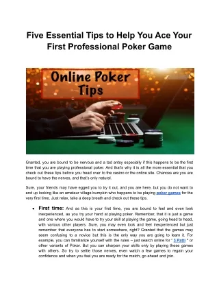 Five Essential Tips to Help You Ace Your First Professional Poker Game