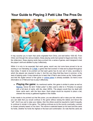 Your Guide to Playing 3 Patti Like The Pros Do