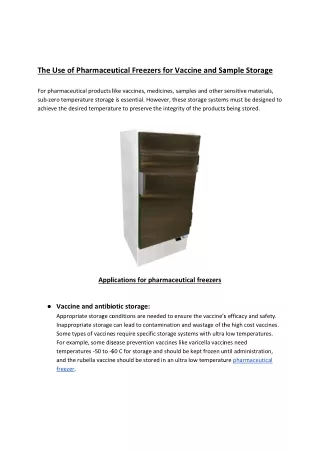 The Use of Pharmaceutical Freezers for Vaccine and Sample Storage - Powers Equipment