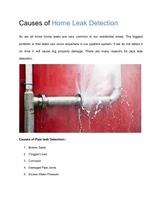 Causes of Home Leak Detection