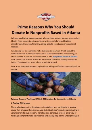 Prime Reasons Why You Should Donate In Nonprofits Based In Atlanta