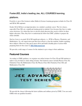 FosterJEE, India’s leading Jee, ALL COURSES learning platform