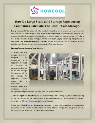 How Do Large-Scale Cold Storage Engineering Companies Calculate the Cost of Cold