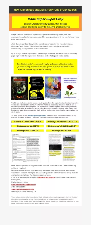 NEW AND UNIQUE ENGLISH LITERATURE STUDY GUIDES