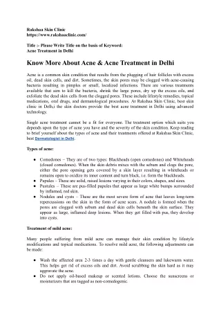 Know More About Acne & Acne Treatment in Delhi