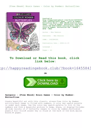 [Free Ebook] Brain Games - Color by Number Butterflies <^R.E.A.D.^>