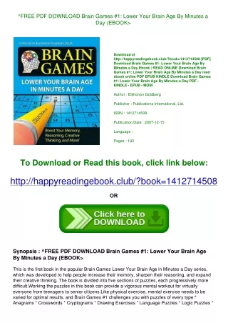 ^FREE PDF DOWNLOAD Brain Games #1 Lower Your Brain Age By Minutes a Day (EBOOK>