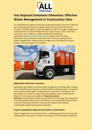 use disposal containers edmonton effective waste