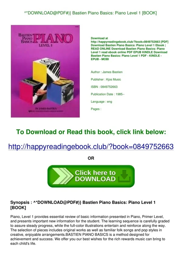 ^*DOWNLOAD@PDF#)} Bastien Piano Basics Piano Level 1 [BOOK]