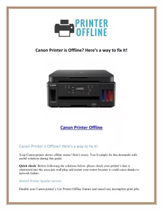 Canon Printer is Offline Here’s a way to fix it