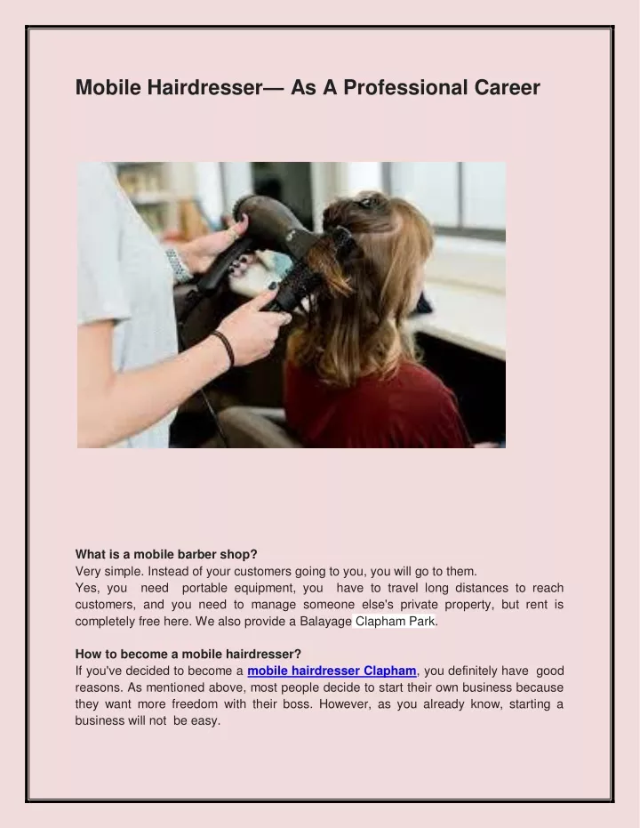 mobile hairdresser as a professional career