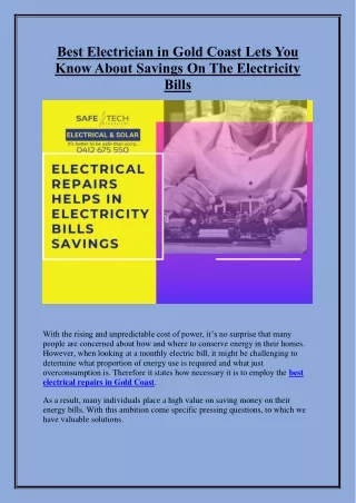 Best Electrician in Gold Coast Lets You Know About Savings On The Electricity Bi