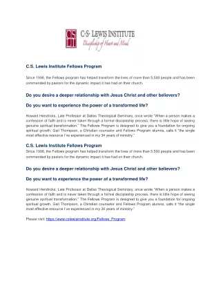 c s lewis institute fellows program since 1999
