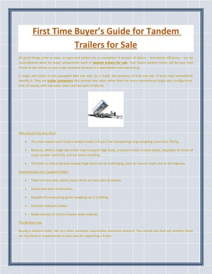 first time buyer s guide for tandem trailers