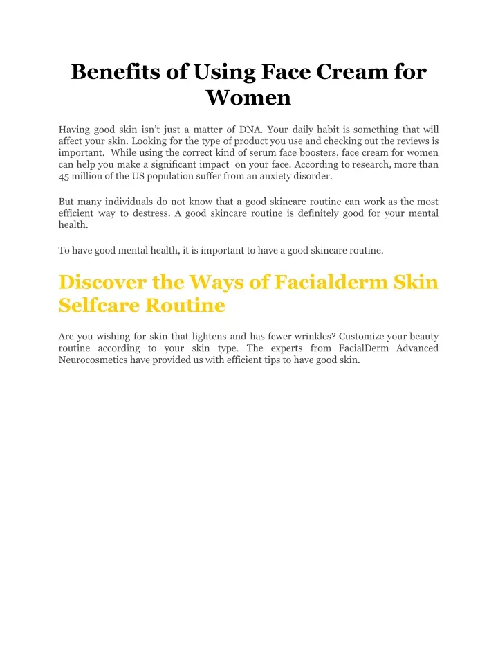 benefits of using face cream for women