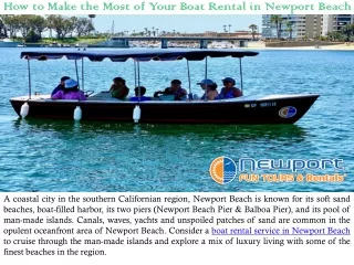 How to Make the Most of Your Boat Rental in Newport Beach?