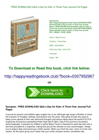 FREE DOWNLOAD Q&amp;A a Day for Kids A Three-Year Journal Full Pages
