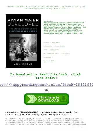^#DOWNLOAD@PDF^# Vivian Maier Developed The Untold Story of the Photographer Nan