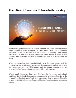 Recruitment Smart – A Unicorn in the making