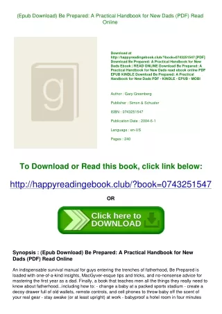 (Epub Download) Be Prepared A Practical Handbook for New Dads (PDF) Read Online